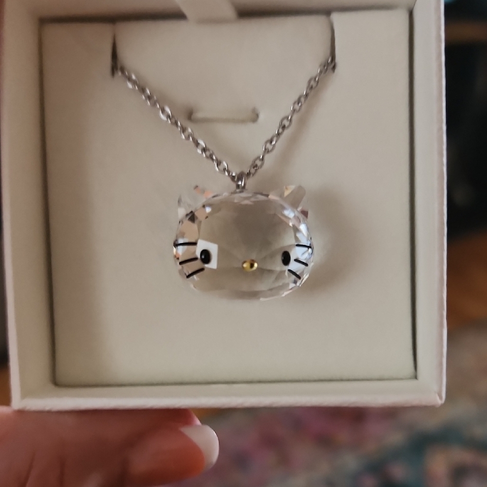 Swarovski Silver Cat Face Crystal Necklace